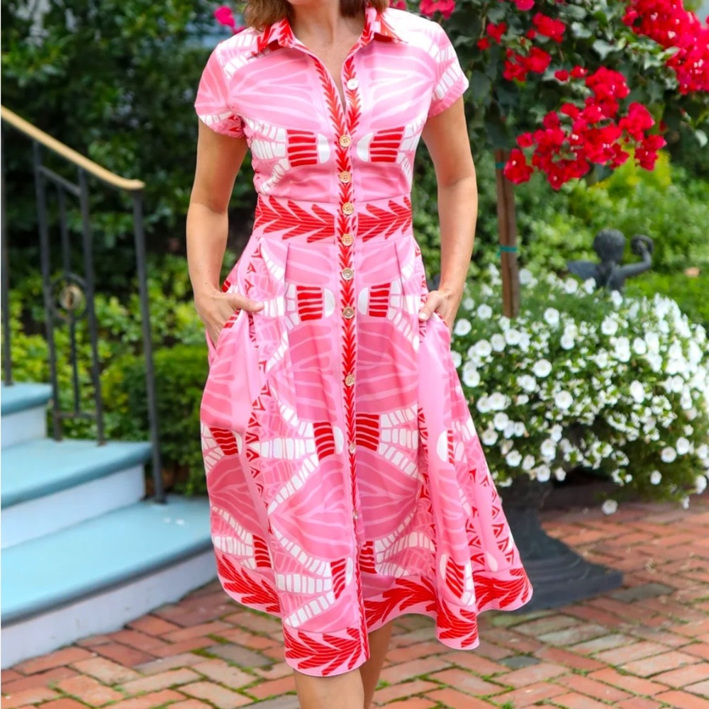 CK Bradley Milan dress geranium Pink Buttoned A-Line Midi Dress